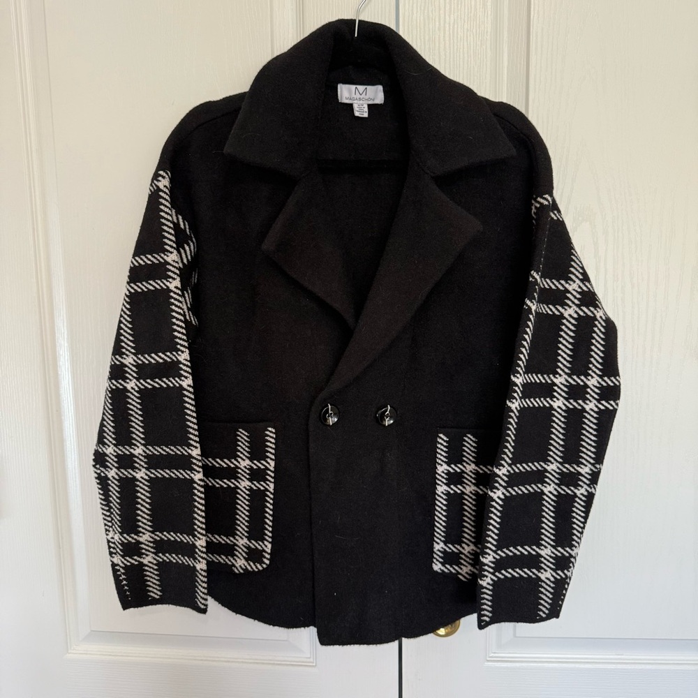 Magaschoni Black Jacket with Plaid Sleeves
